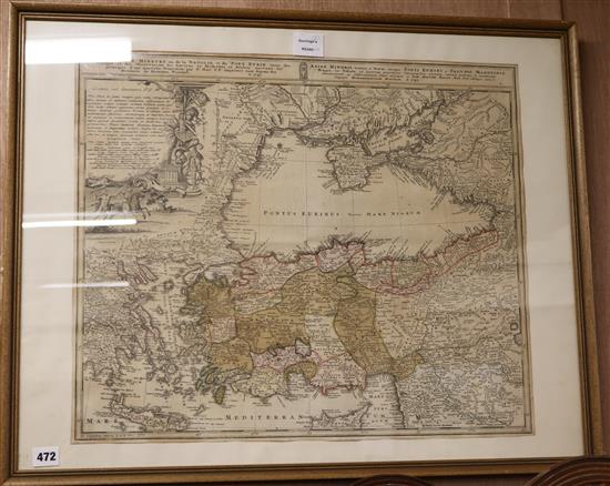 Robert Morden, coloured engraved map of Kent and one other of Asia Minor (trimmed) 37 x 66cm and 49 x 58cm (2)